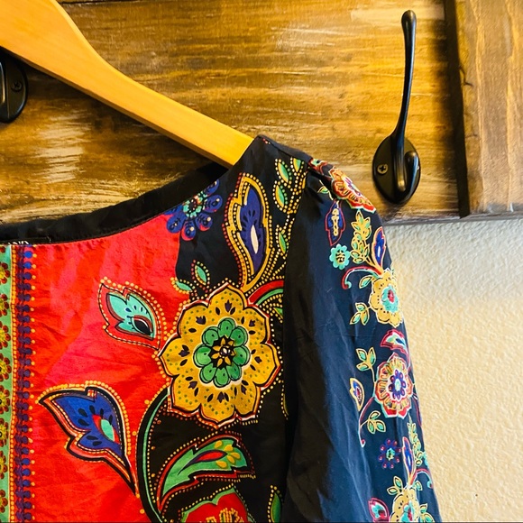 LUCKY BRAND 100% Silk Long Sleeved Boho Boat Neck Dress - Picture 3 of 5